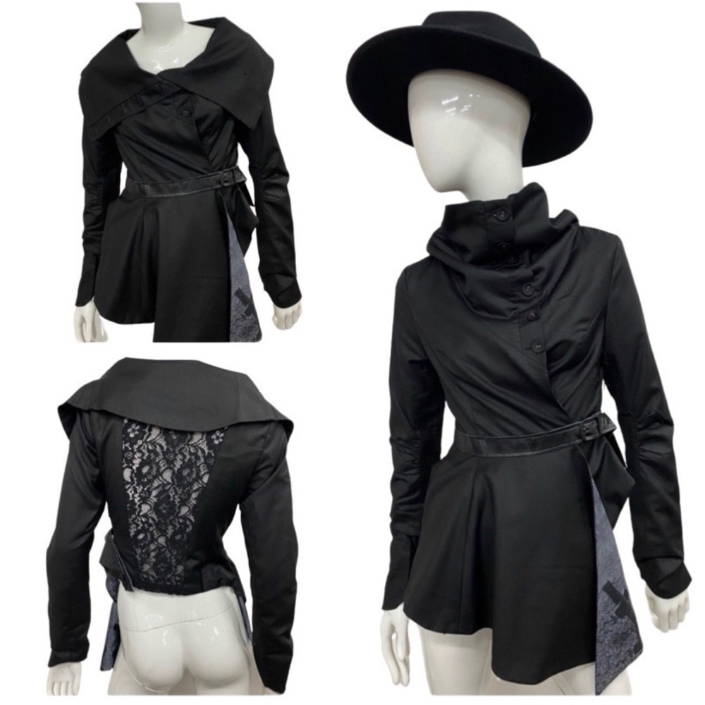 WIDOW - DOLLS KILL black cowl neck asymmetrical wrap jacket NWT